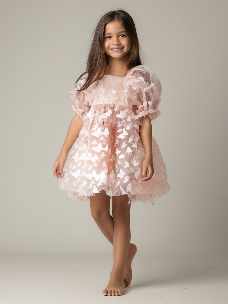 DOLLY by Le Petit Tom ® ALLOVER BUTTERFLIES BABYDOLL DRESS dollypink