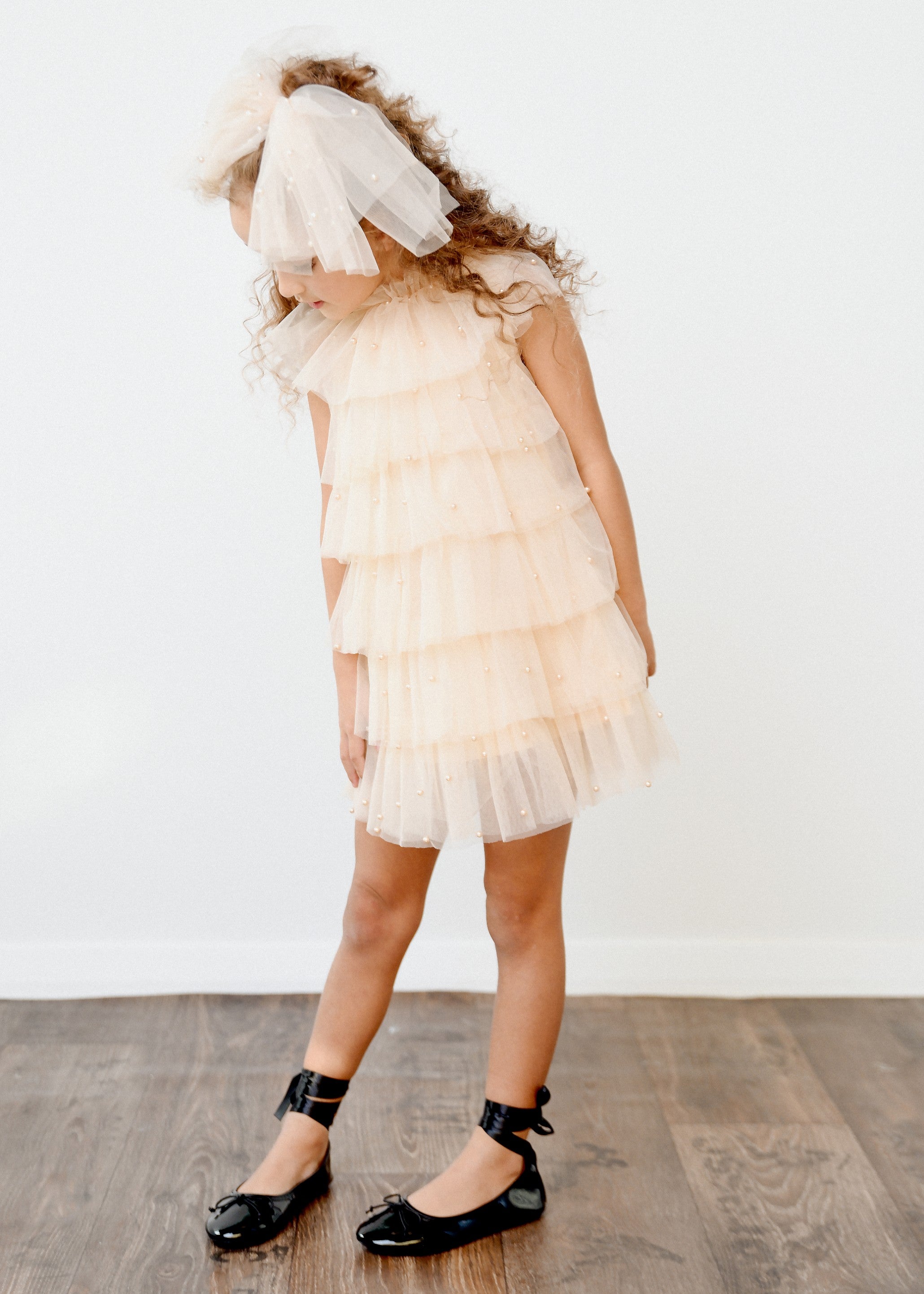 DOLLY PEARL TUTULLY TIERED TULLE TUTU DRESS cream