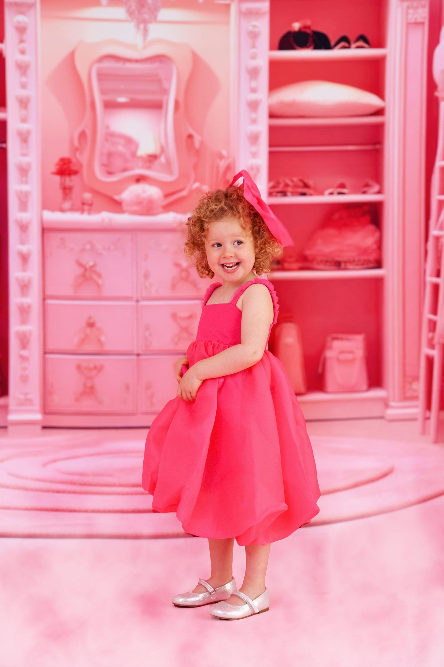 DOLLY WORLD HEART BALLOON ORGANZA DRESS WITH COTTON BODY barbiepink