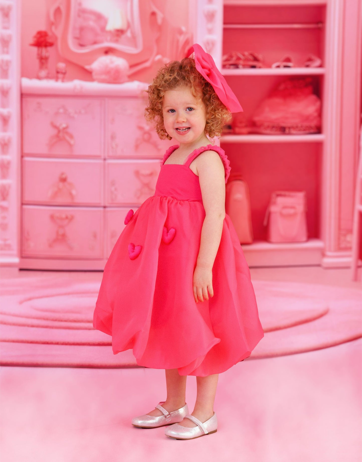 DOLLY WORLD HEART BALLOON ORGANZA DRESS WITH COTTON BODY barbiepink