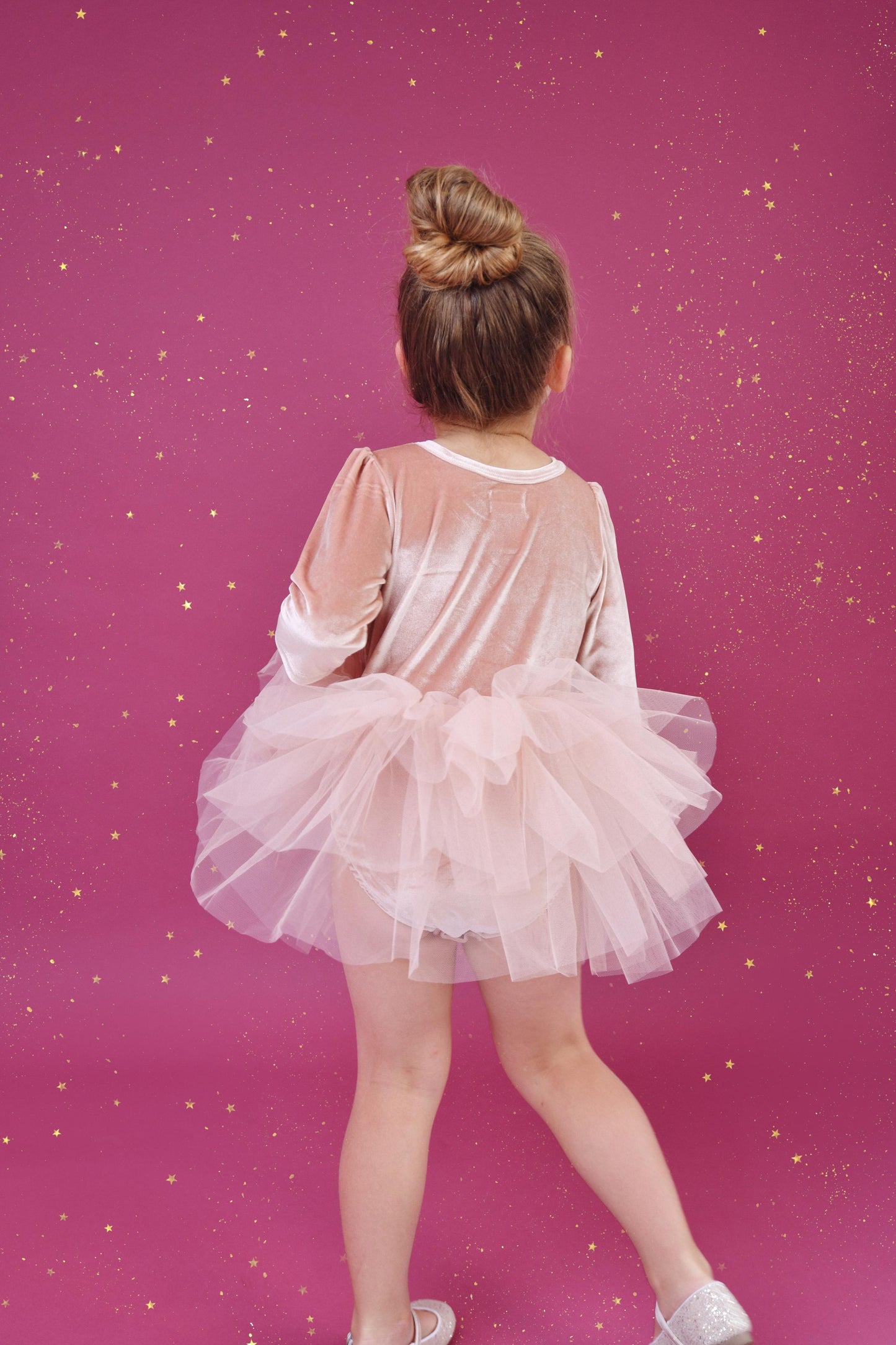 VESTIDO DE TUTU DE LEOTARD DE TERCIOPELO CON ESTRELLAS Y LUNA ⭐️ 🌙 TUL rosa ballet DOLLY®