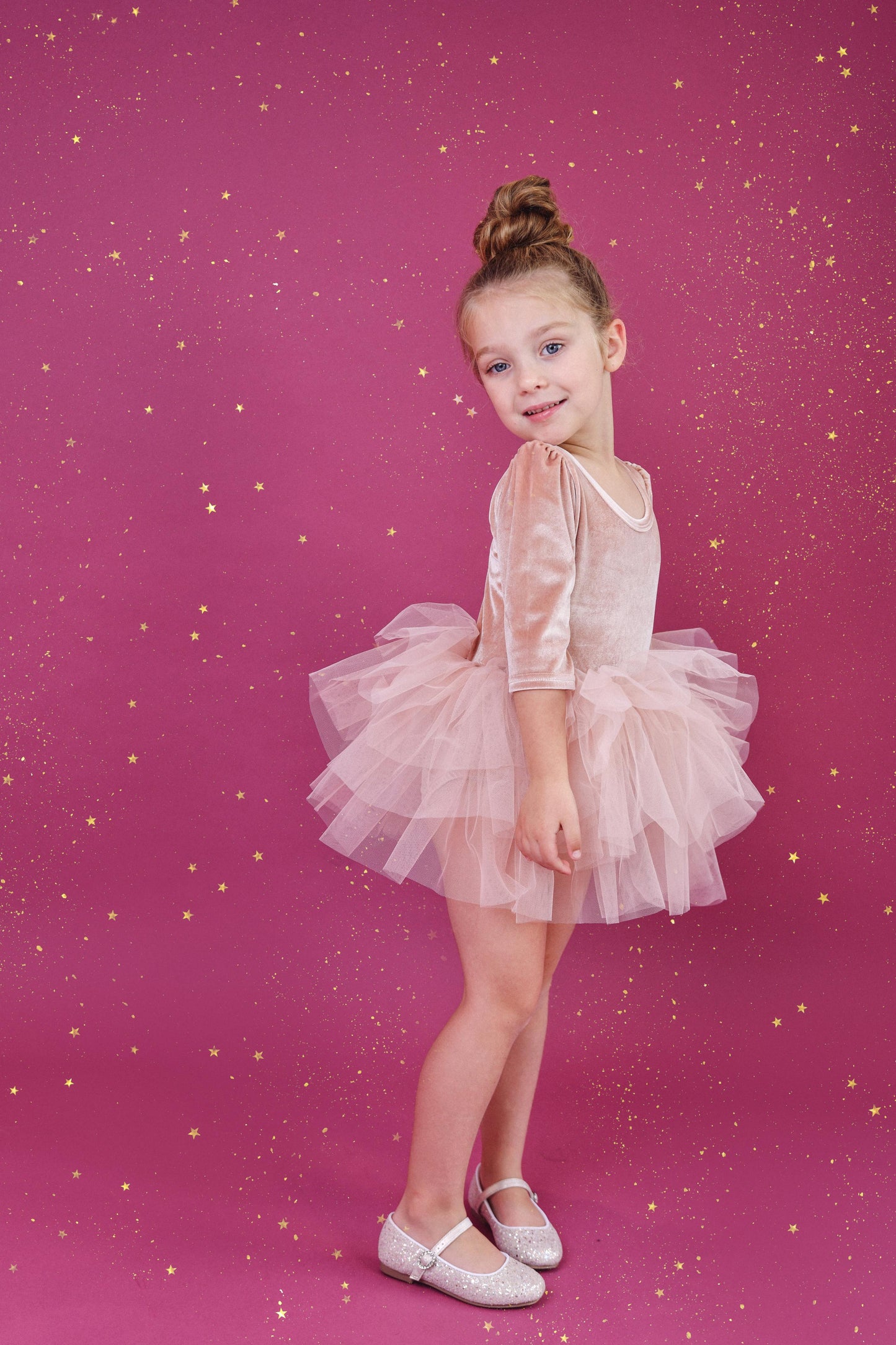 VESTIDO DE TUTU DE LEOTARD DE TERCIOPELO CON ESTRELLAS Y LUNA ⭐️ 🌙 TUL rosa ballet DOLLY®