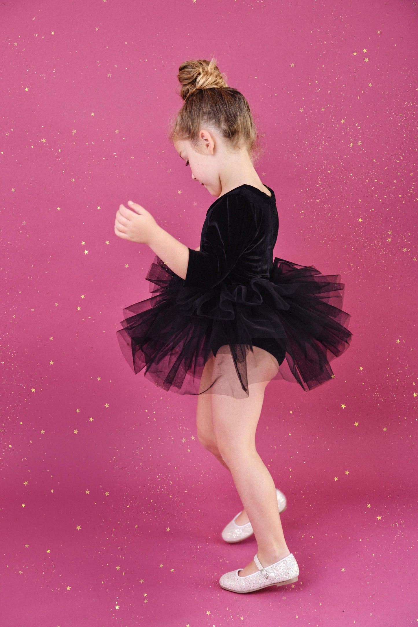 VESTIDO DE TUTU DE LEOTARD DE TERCIOPELO CON ESTRELLAS Y LUNA ⭐️ 🌙 TUL rosa ballet DOLLY®