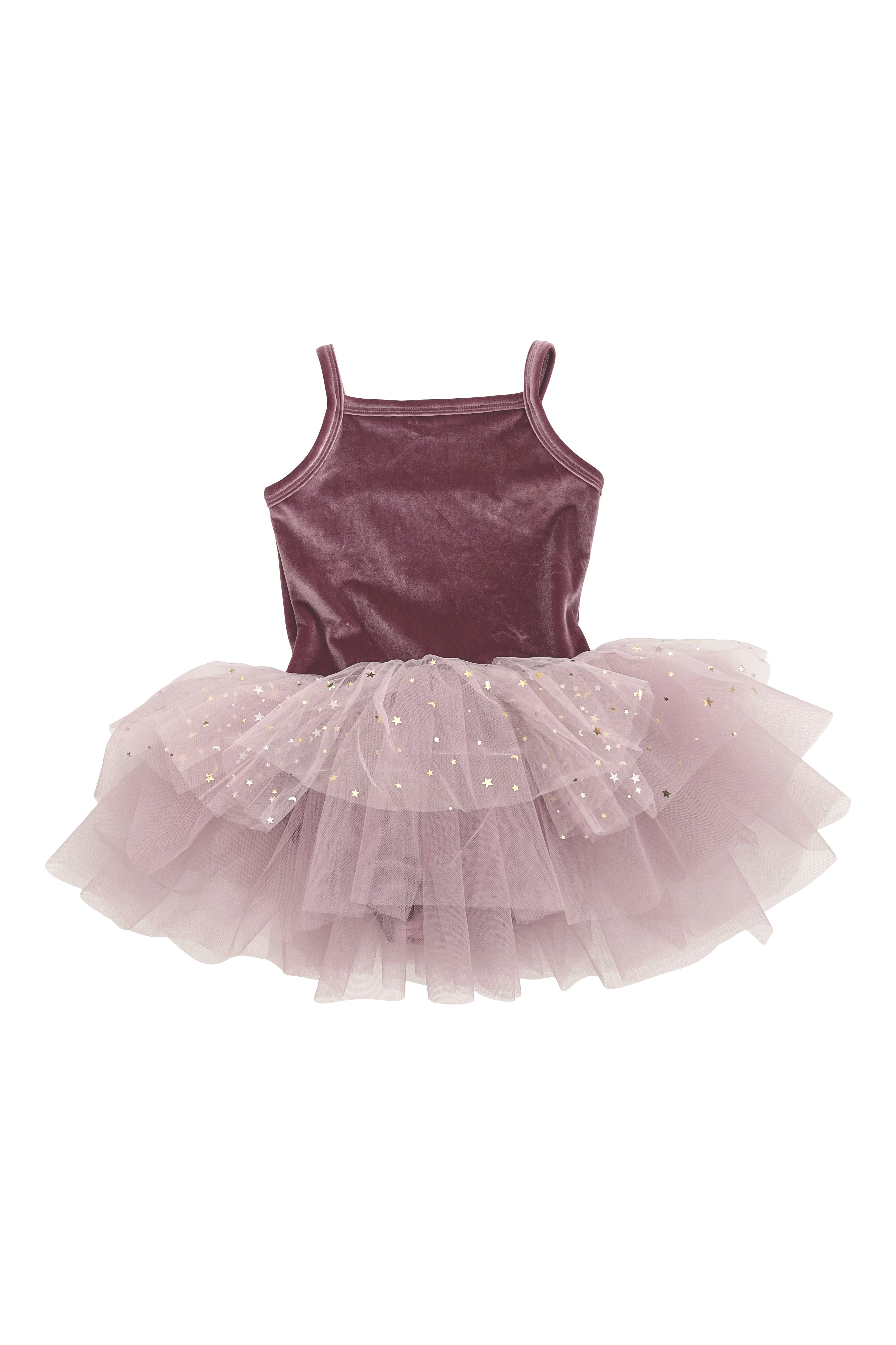 DOLLY® VELVET LEOTARD ROMPER TUTU DRESS STARS & MOON ⭐️ 🌙TULLE dusty v –  DOLLY by Le Petit Tom ®