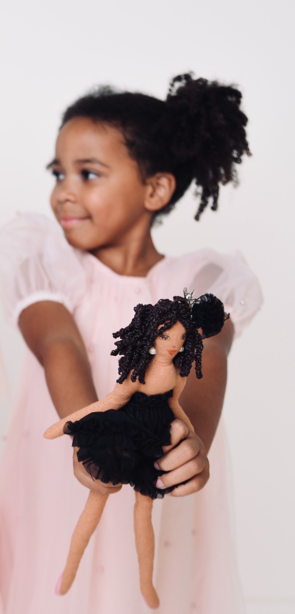 DOLLY FASHION BALLERINA RAG DOLL DARK SKIN CURLY HAIR BLACK